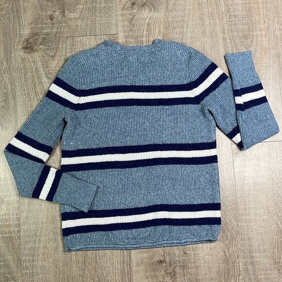 PINK REPUBLIC Blue Striped Round Neck Long Sleeve Pullover Sweater - Picture 8 of 8